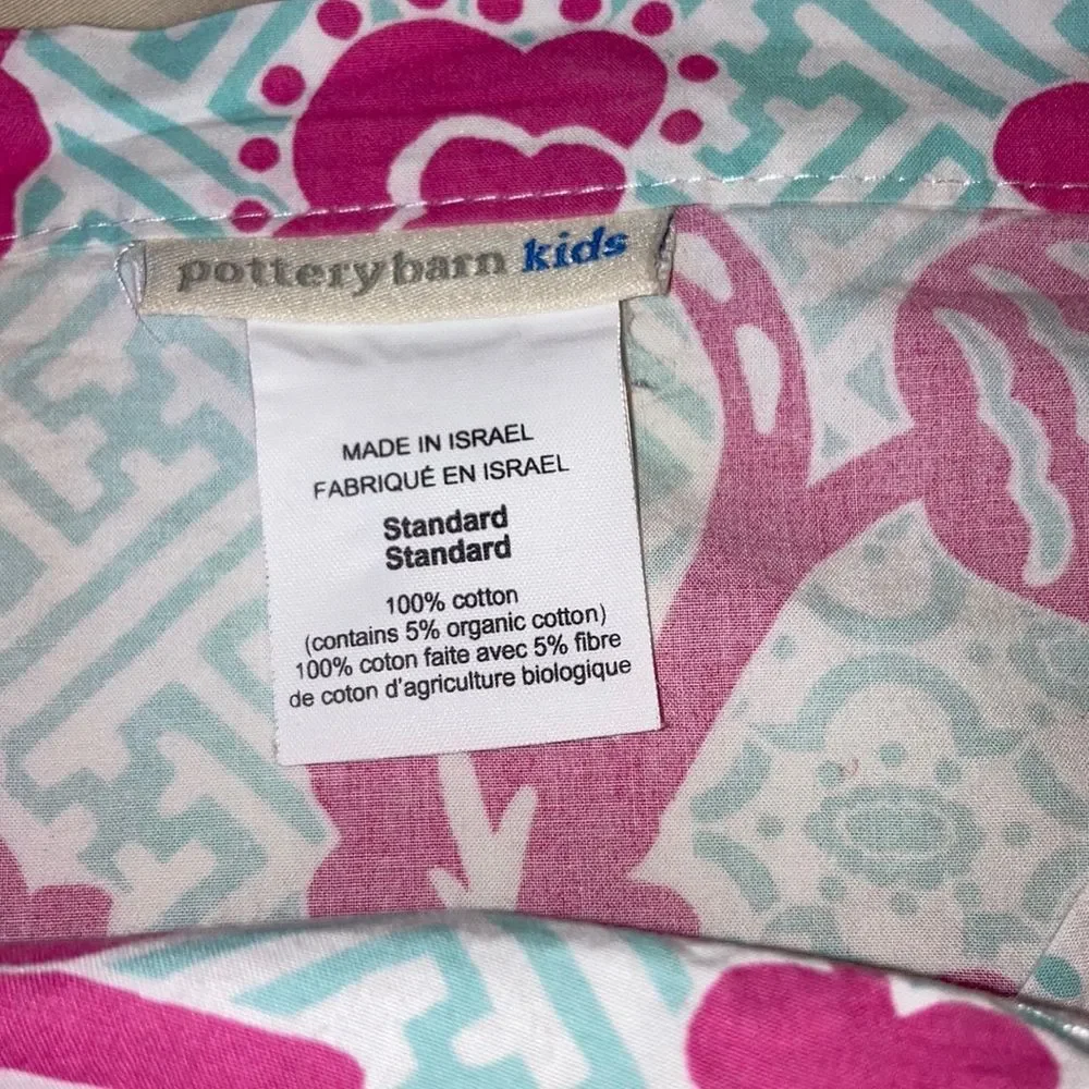 POTTERY BARN KIDS Royal Life Floral Pillow Sham Pink Blue White Organic Cotton